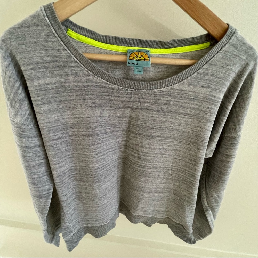 C&C California grey velour neon sweatshirt zipper detail medium